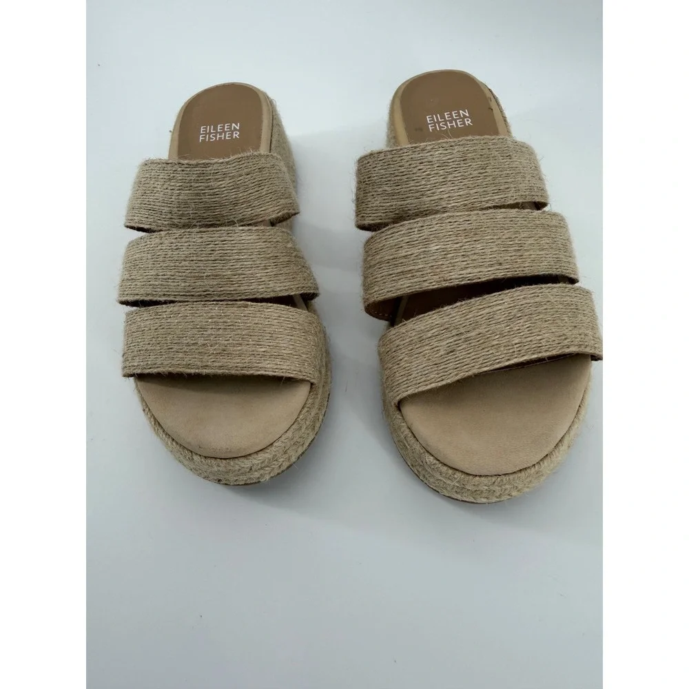 Eileen Fisher Womens Jute Triple Strap Platform Espadrille Slide Sandals Size 6